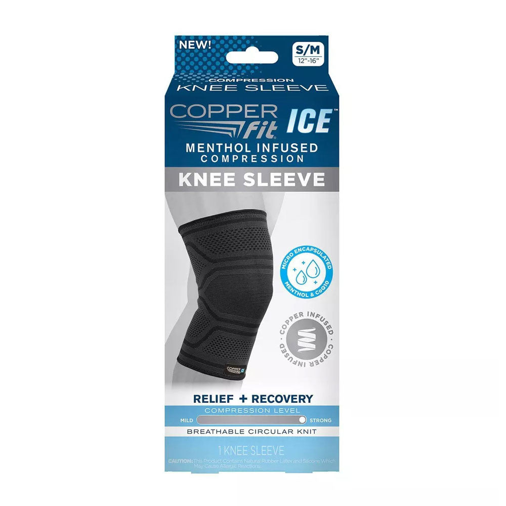 Copper Fit Ice Knee Sleeve Infused With Cooling Action And Menthol, Small And Medium, 1 Ea